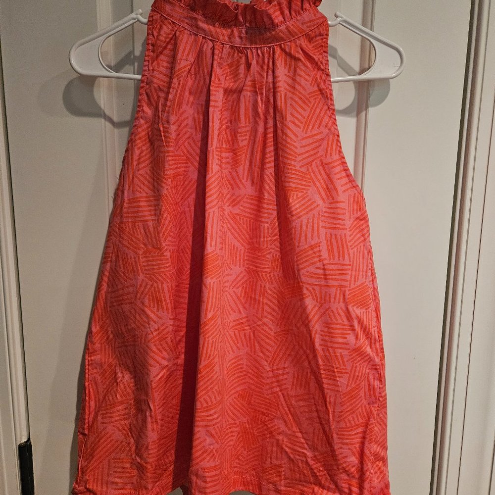 Large Michelle McDowell geometric pattern high neck ruffle blouse